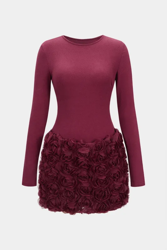 3D Flower Patchwork Long Sleeve Mini Dress sold by Micas