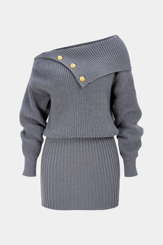 Knit Turtleneck Asymmetrical Long Sleeve Mini Dress sold by Micas