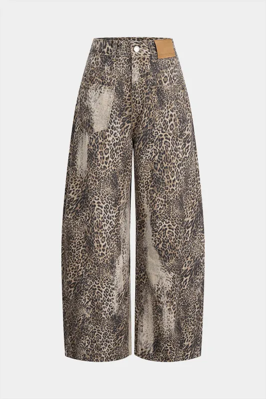 Leopard Print High Waist Straight Leg Pants sold by Micas
