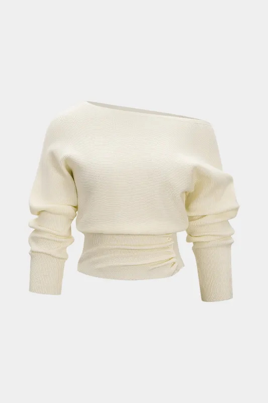 Asymmetrical Ruched Batwing Long-Sleeve Top sold by Micas