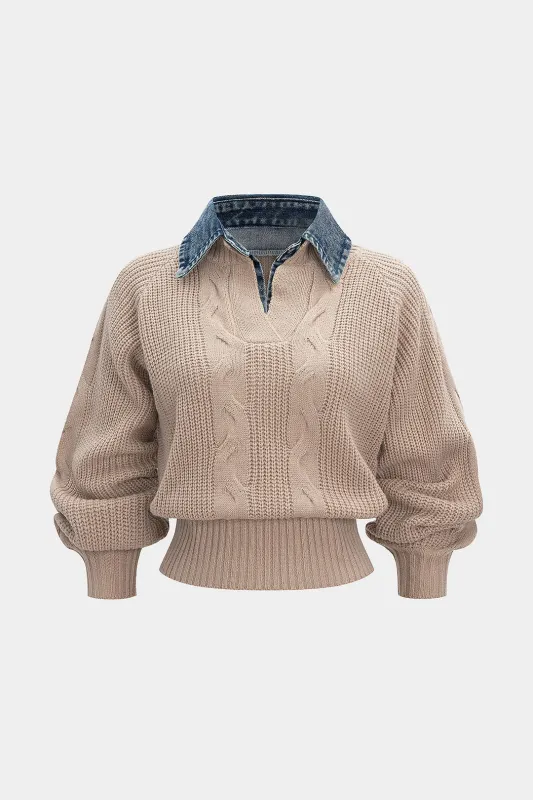 Cable Knit Patchwork Long-Sleeve Top sold by Micas