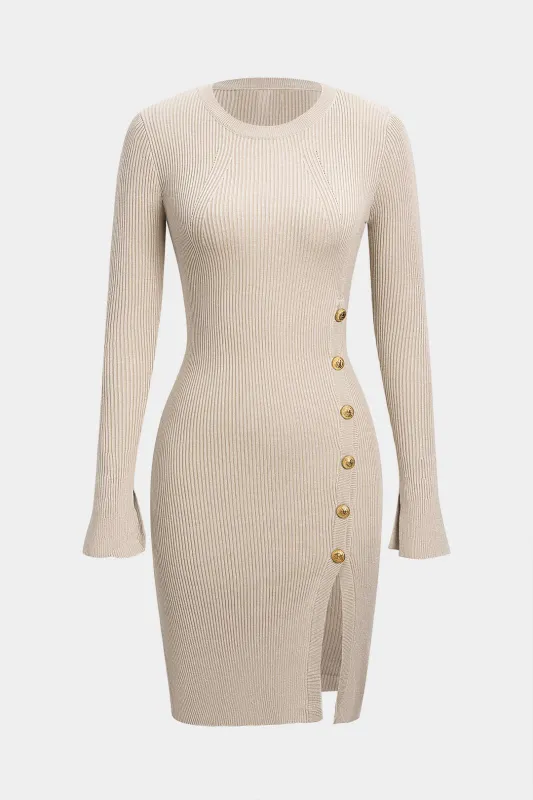 Knit Metallic Button Long Sleeve Dress sold by Micas