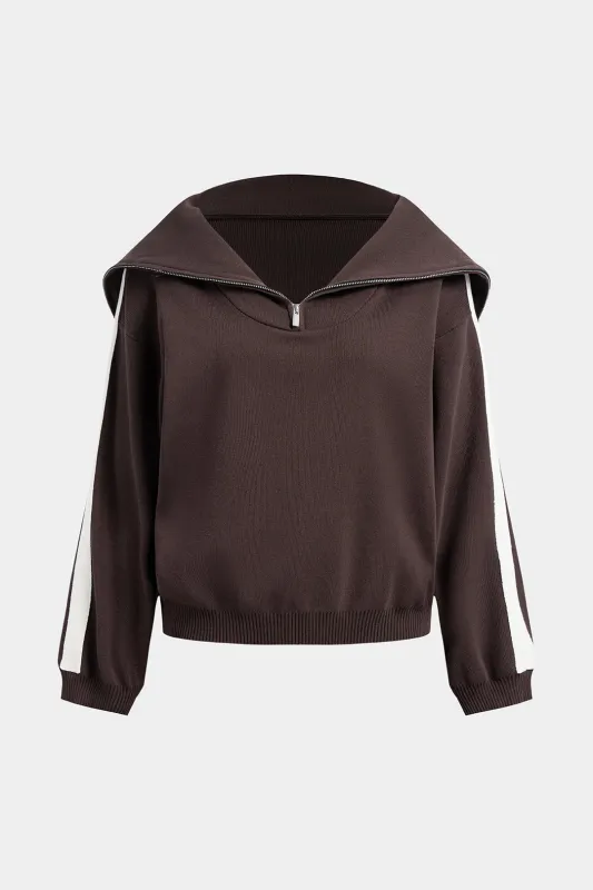 Knit Zipper Lapel Long Sleeve Top sold by Micas