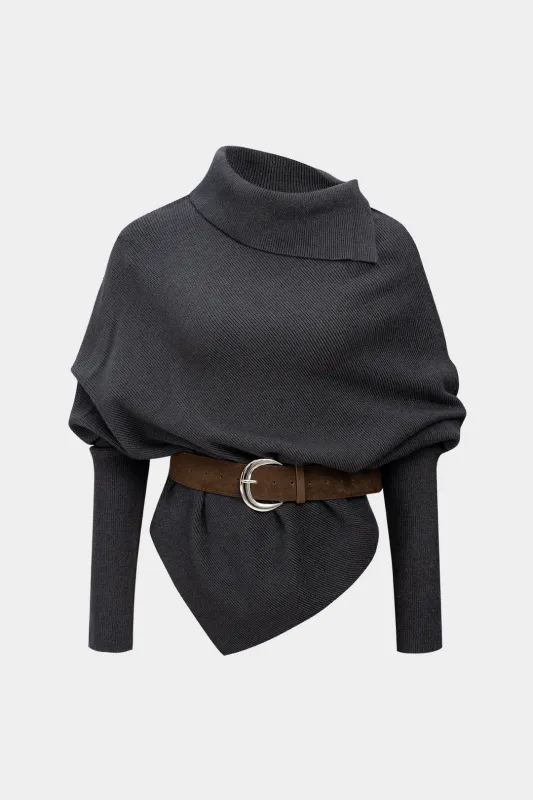 Knit Belted Asymmetrical Long-Sleeve Top sold by Micas