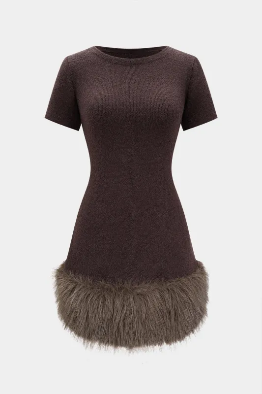 Knit Patchwork Faux Fur Short Sleeve Dress sold by Micas