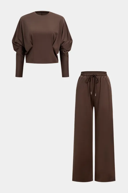 Solid Color Round Neck Long Sleeve And Drawstring Pants Set sold by Micas