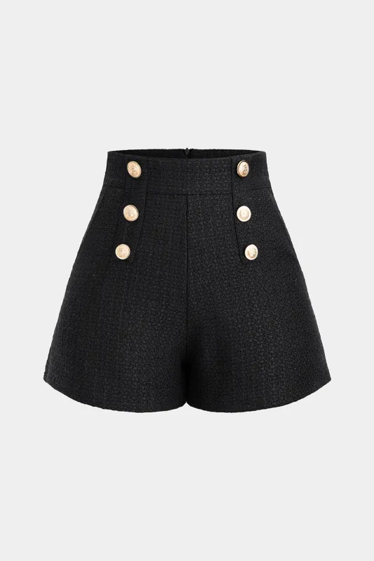 Tweed High Waist Double Breasted Shorts made by Micas