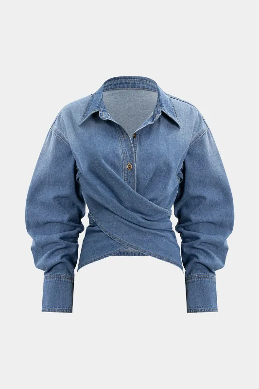 Denim Ruched Crossed Outerwear sold by Micas