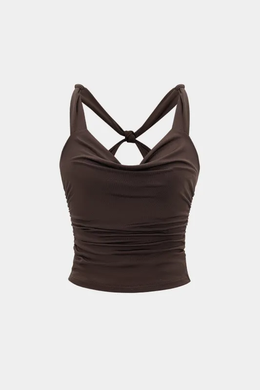 Solid Ruched Backless Crossed Cami Top sold by Micas