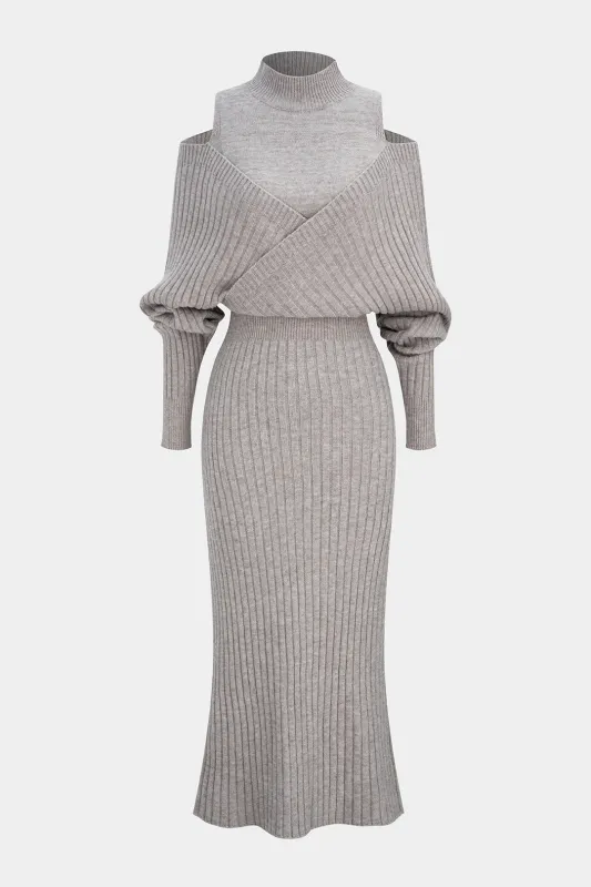 Knit Mock Neck Cut Out Ribbed Long Sleeve Dress sold by Micas