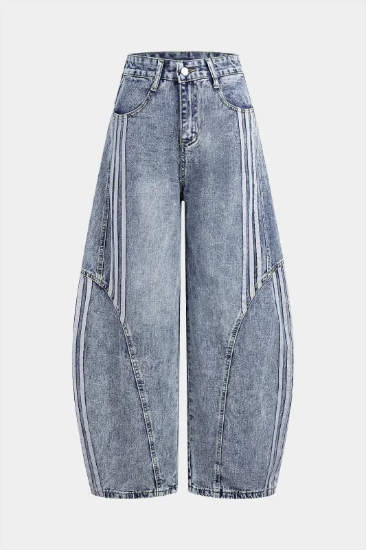 Denim Contrast Stripes Wide Leg Jeans sold by Micas