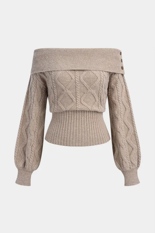 Knit Off-Shoulder Waist-Cinching Long-Sleeve Top sold by Micas