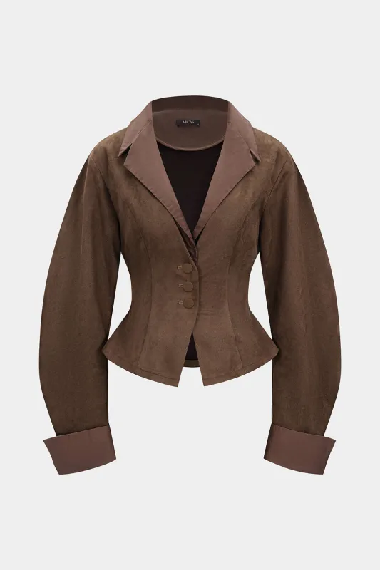 Suede Patchwork Notched Lapel Button Jacket sold by Micas