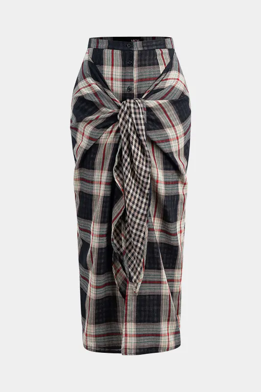 Plaid Print Tie Front High Waist Skirt sold by Micas