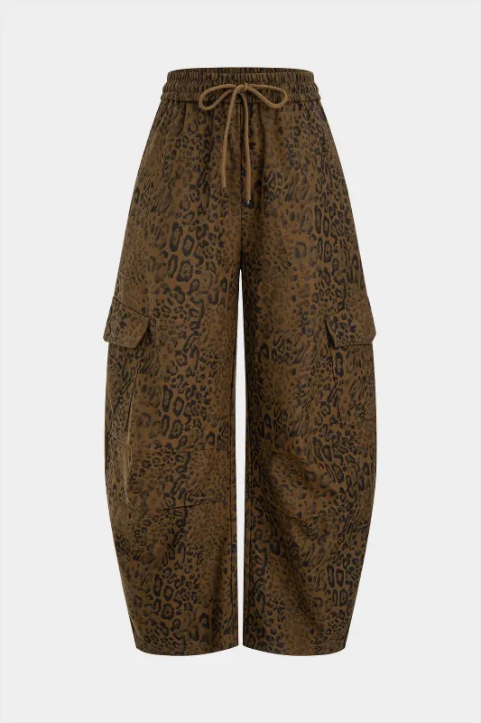 Leopard Print Drawstring Shirred Waistband Pants sold by Micas