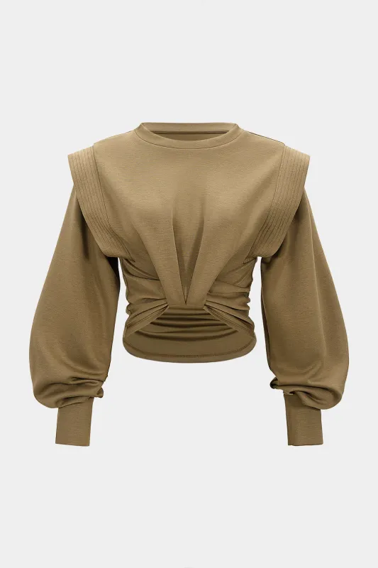 Ruched Round Neck Long Sleeve Sweatshirt sold by Micas