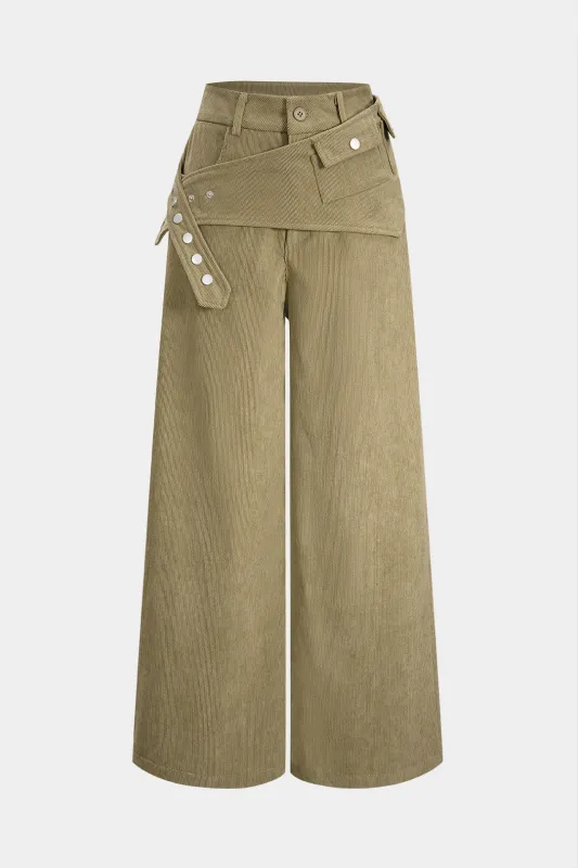 Asymmetrical Button Belted Pants sold by Micas