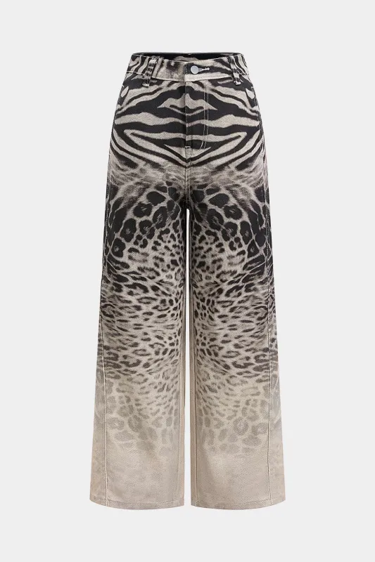 Denim Zebra Leopard Print High Waist Pants made by Micas