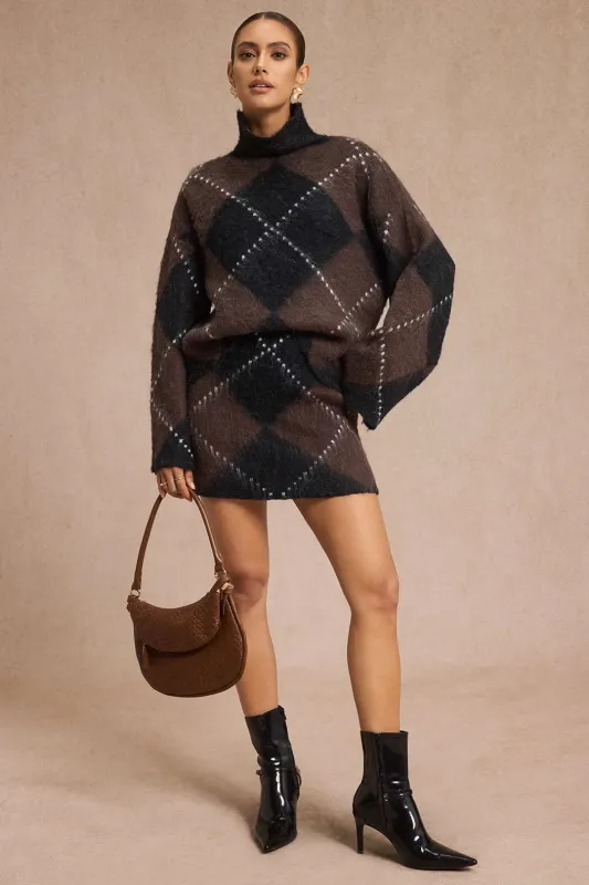 Knit Argyle Print High Waist Mini Skirt sold by Micas