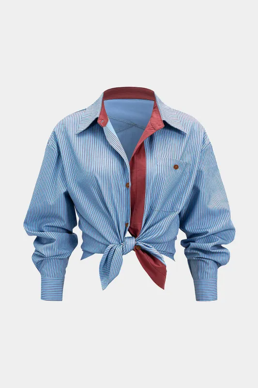 Stripes Contrast Print Button Long-Sleeve Shirt sold by Micas