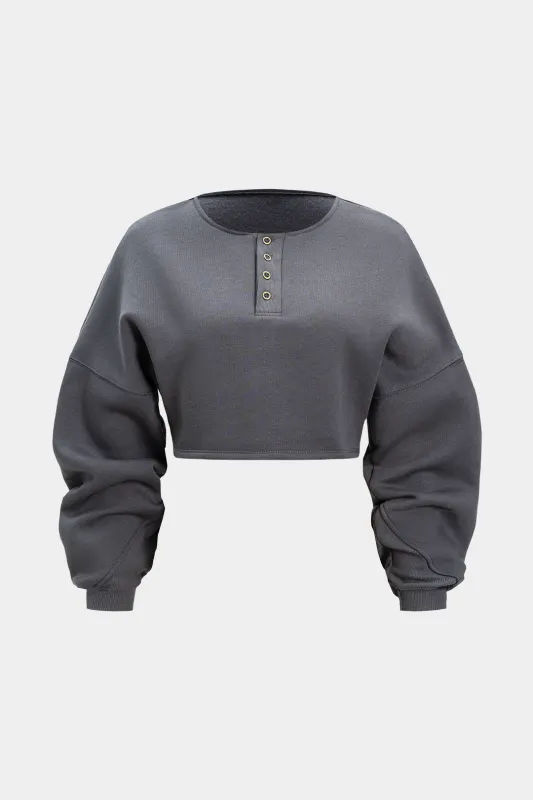 Button Detail Long-Sleeve Top sold by Micas