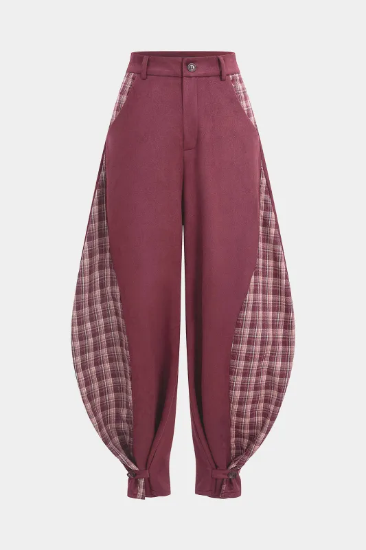Plaid Print Suede Patchwork Pants sold by Micas