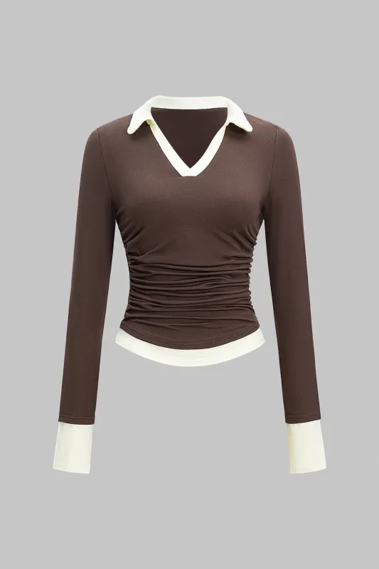 Contarst Polo Long-Sleeve Top sold by Micas