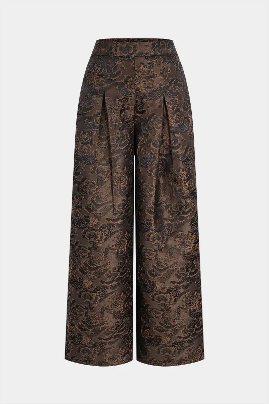 Jacquard Floral Print Shirred Waistband Ruched Pants sold by Micas