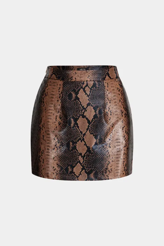 Snake Skin Print Faux Leather Skirt sold by Micas