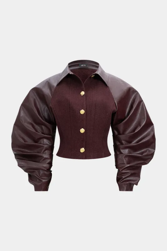 Faux Leather Woolen Patchwork Jacket sold by Micas