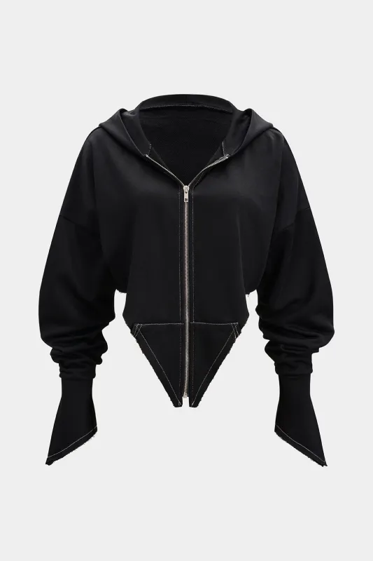 Zipper Batwing Sleeve Hooded Jacket sold by Micas