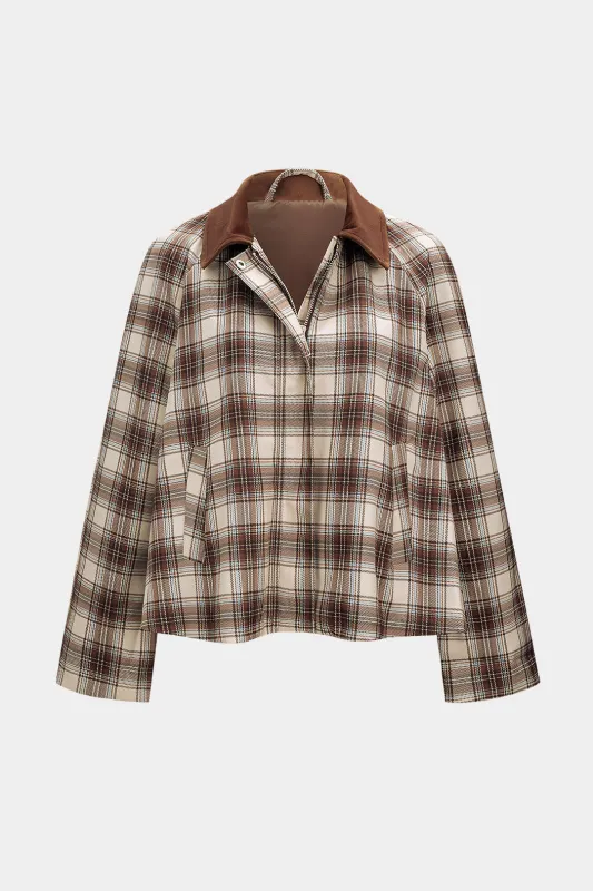 Plaid Print Zipper Pocket Jacket sold by Micas