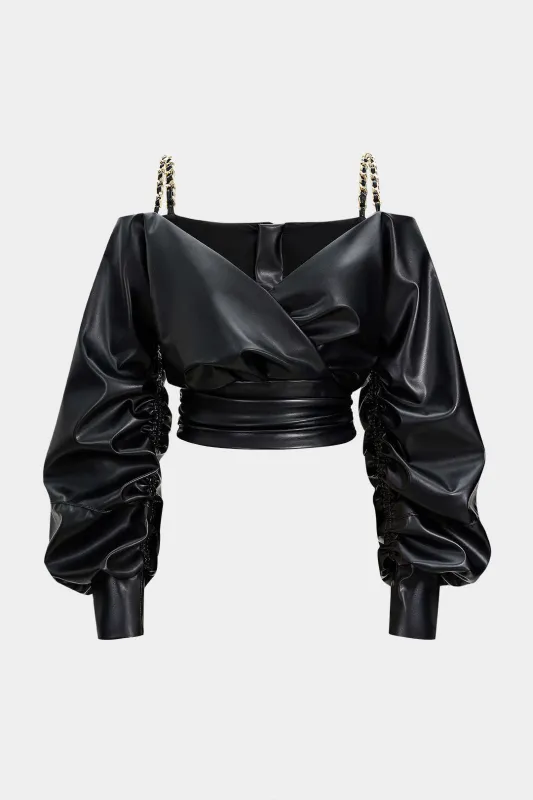 Faux Leather Metallic Crossed Long-Sleeve Shirt sold by Micas