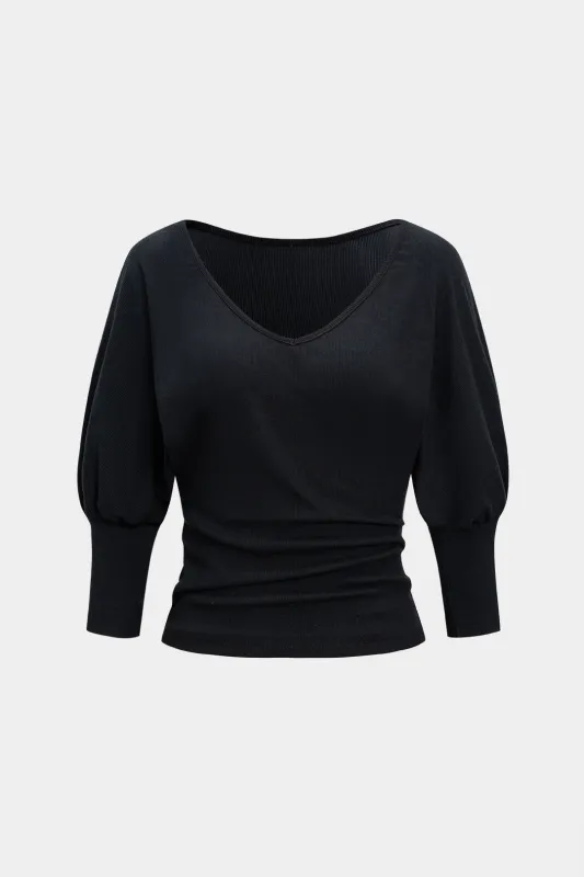V-Neck Ruched Long-Sleeve Top sold by Micas