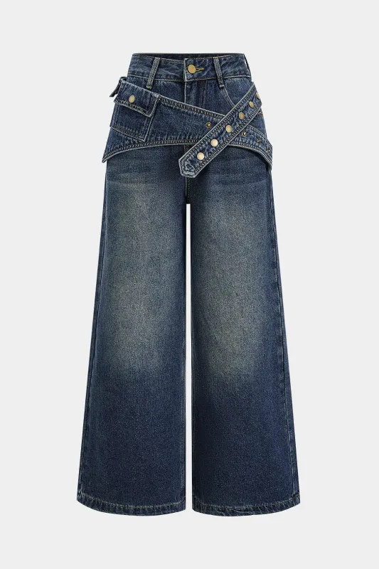 Denim Asymmetrical Wide Leg Jeans sold by Micas