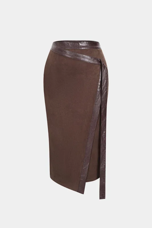 Faux Leather Patchwork Asymmetrical Skirt sold by Micas
