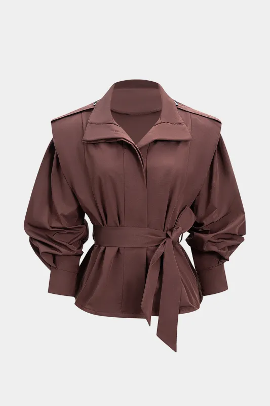 Tie-Up Waist Long Sleeve Lapel Jacket sold by Micas