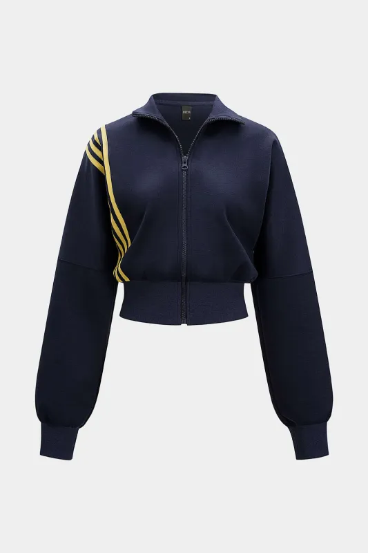 Contrast Stripes Zipper Cropped Jacket sold by Micas