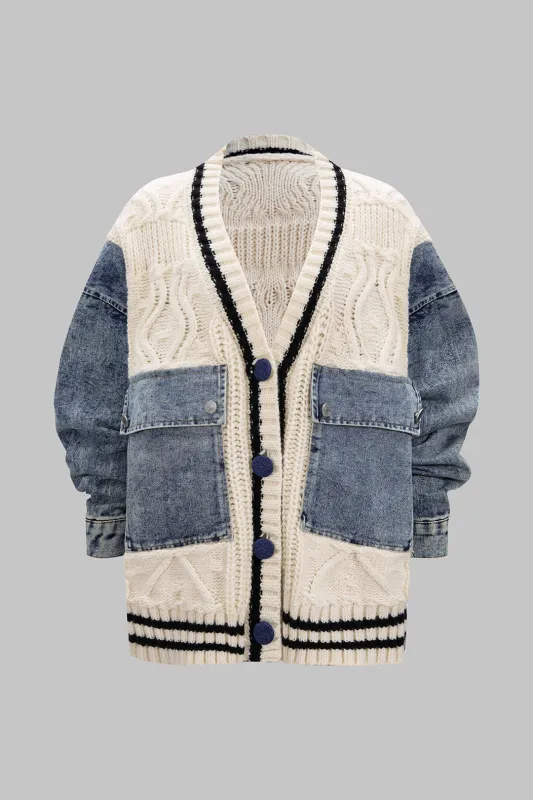 Denim Patchwork Knit Outerwear sold by Micas