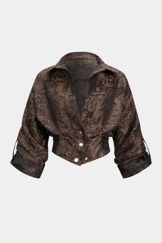 Floral Print Jacquard Smocked Long-Sleeve Shirt sold by Micas