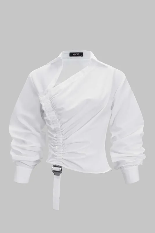 Ruched Drawstring Long-Sleeve Shirt sold by Micas