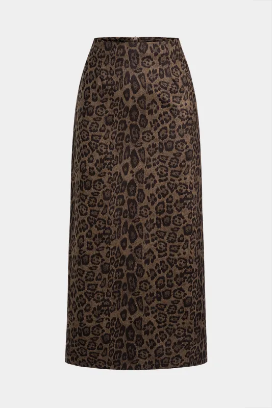 Leopard Print Suede Zipper Skirt sold by Micas