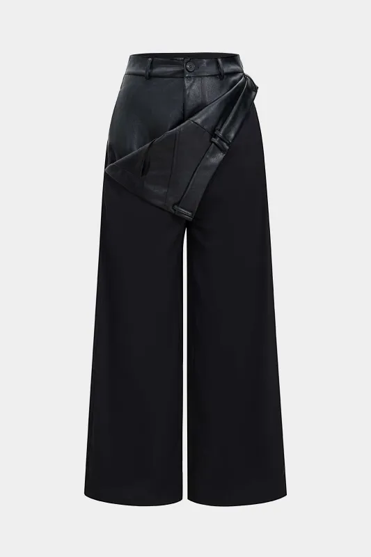 Faux Leather Patchwork Wide Leg Trousers sold by Micas