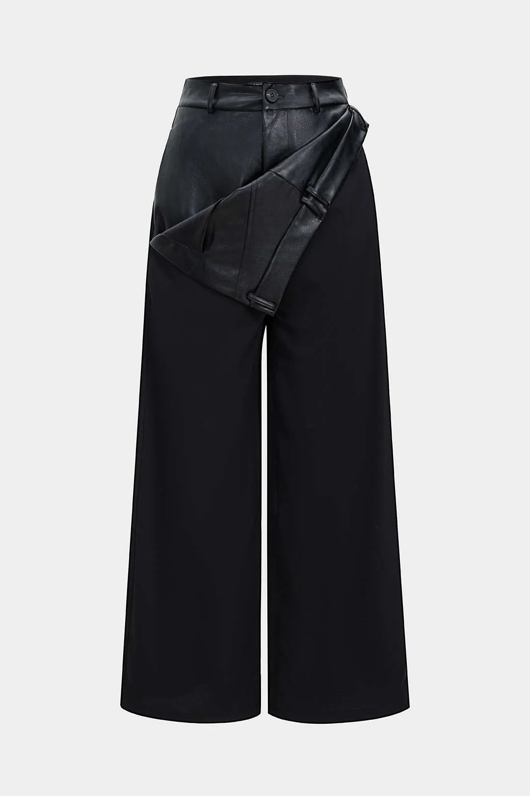 Faux Leather Patchwork Wide Leg Trousers sold by Micas