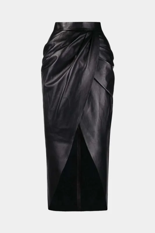 Faux Leather High Slit Ruched Crossed Skirt sold by Micas