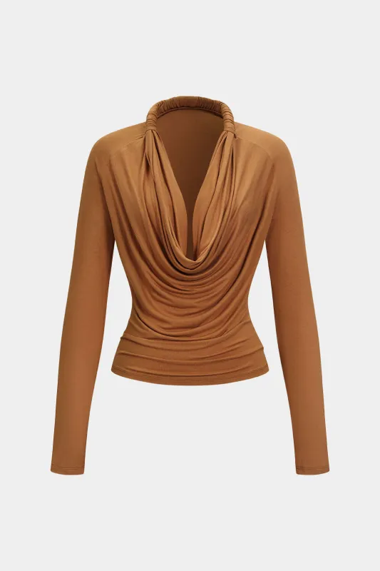 Ruched Draped Cowl Neck Long-Sleeve Top sold by Micas