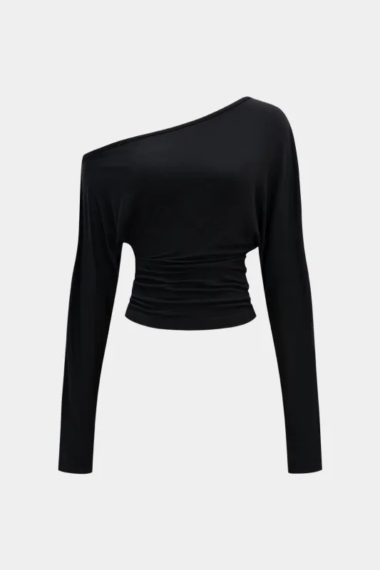 Cut Out Asymmetrical Neck Ruched Long-Sleeve Top sold by Micas