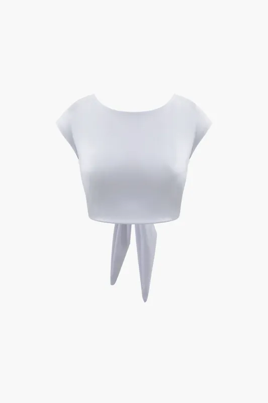 Round Neck Knotted Backless Tank Top sold by Micas