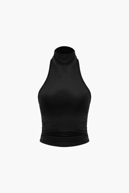 Mock Neck Ruched Backless Sleeveless Tank Top sold by Micas