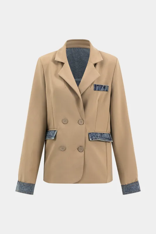 Notched Lapel Denim Patchwork Blazer sold by Micas
